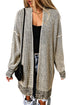 Plaid Knitted Long Open Front Cardigan